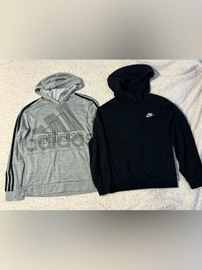 Nike & Adidas Hoodie Bundle Youth Size L | Black Nike Pullover + Gray Adidas Log
